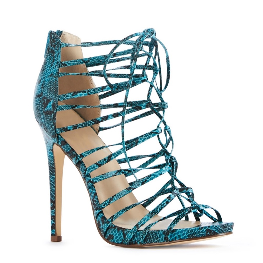 Nib Justfab Turquoise Snake Print Strappy Sandals - image 1